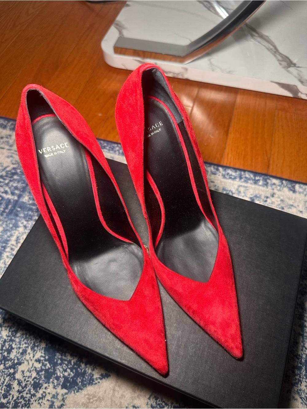 Versace Red Suede Pointed Stiletto Pump